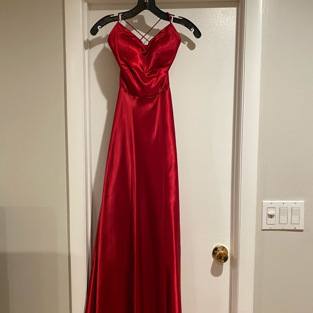 SHERRI HILL Red Satin Prom Dress